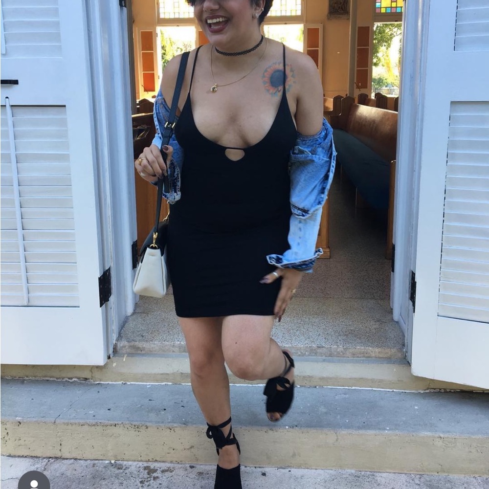 Black Mini Deep V Neck Racerback Slip Dress